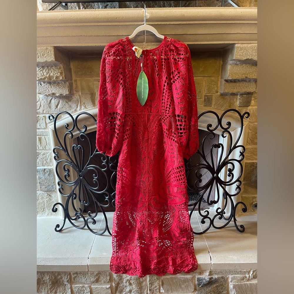 Tuckernuck Red Long Sleeve Lace Dress